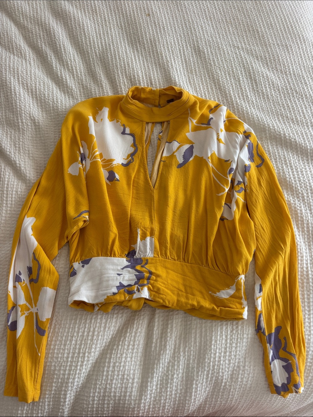 Free People Yellow Floral Long Sleeve Blouse